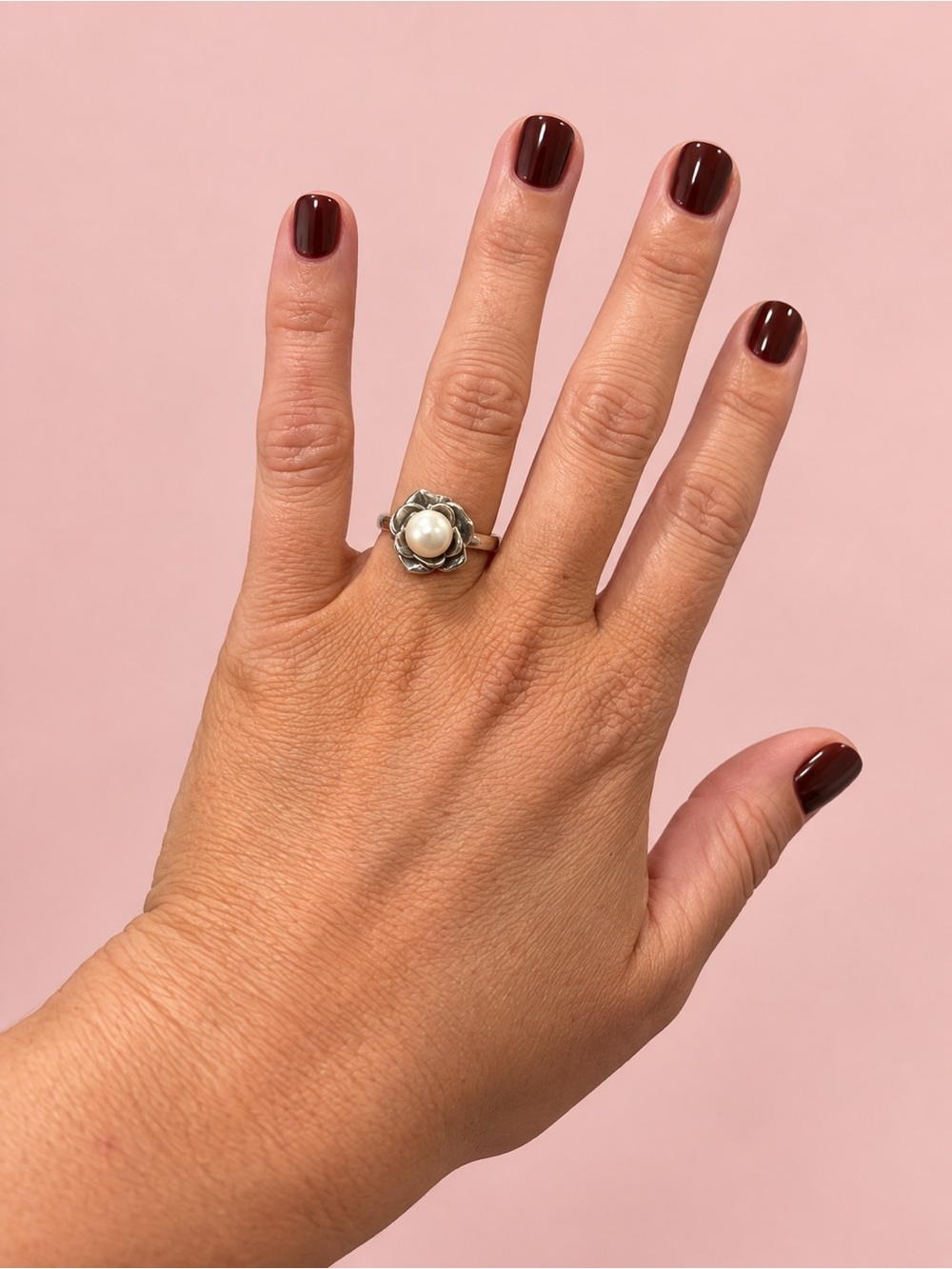 Sterling Silver Pearl Flower Ring - White Freshwater Pearl